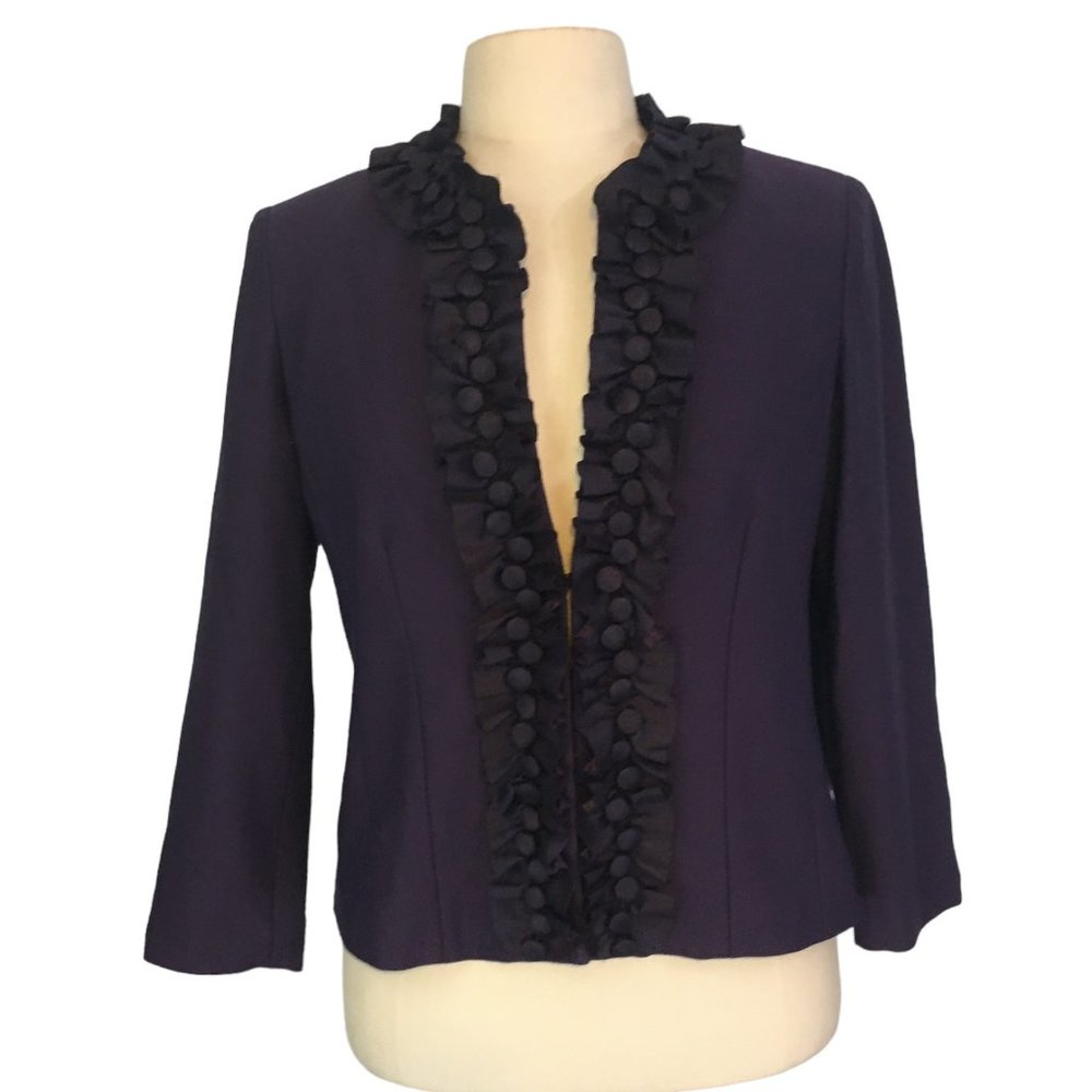Coldwater Creek Womens Purple Grape Ruffle Button Trim Blazer, P10